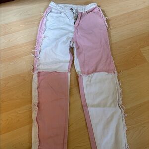 SHEIN Pink and White Straight Leg Jeans